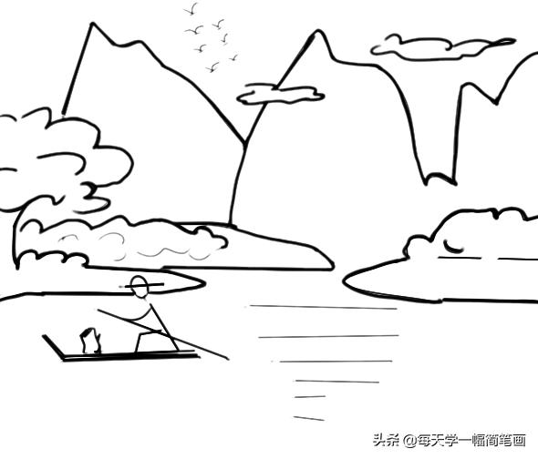 儿童山水风景画简笔画,简笔画教学每日一画