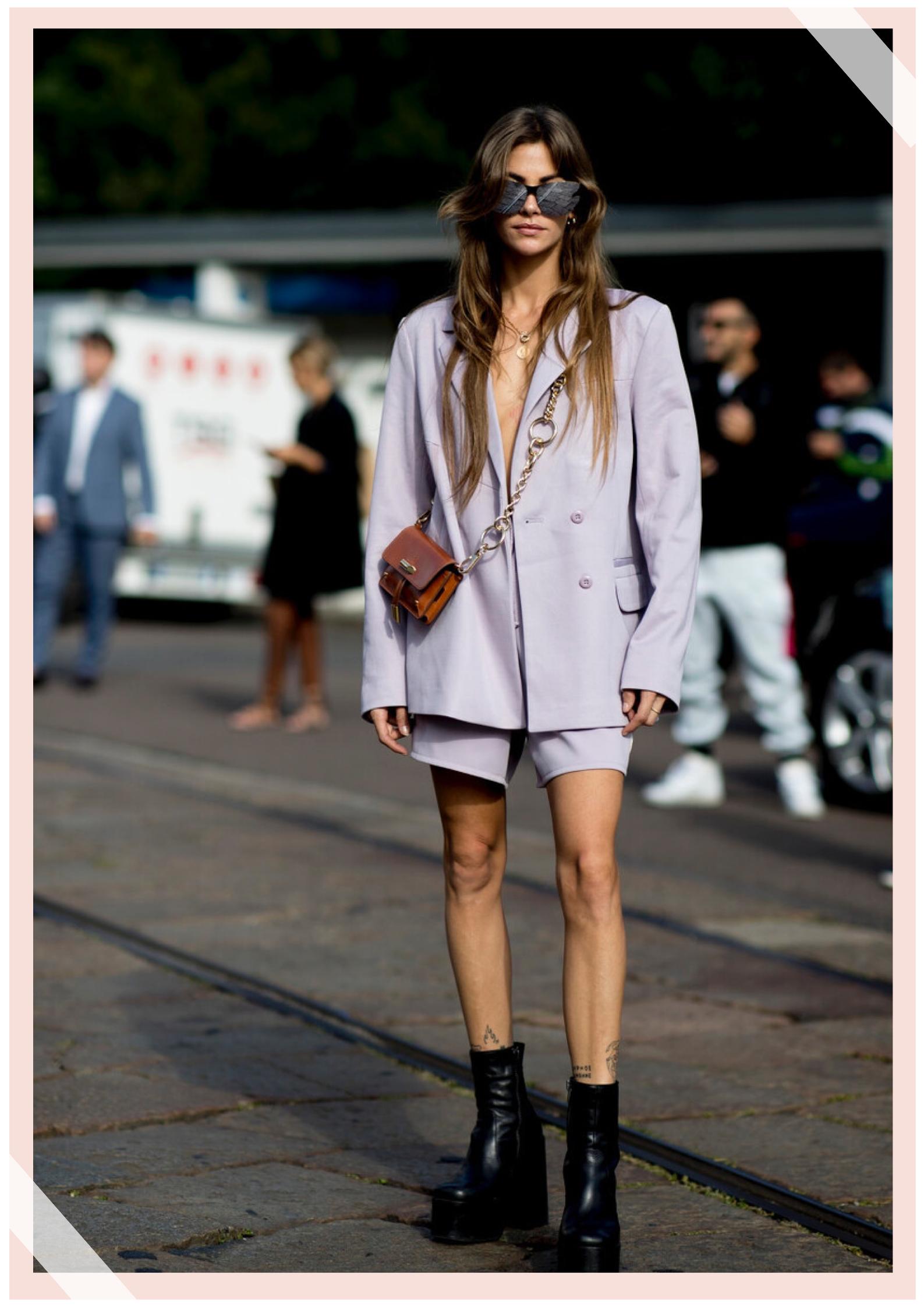 西装配潮流短裤,时尚气质小西装配皮短裤穿搭