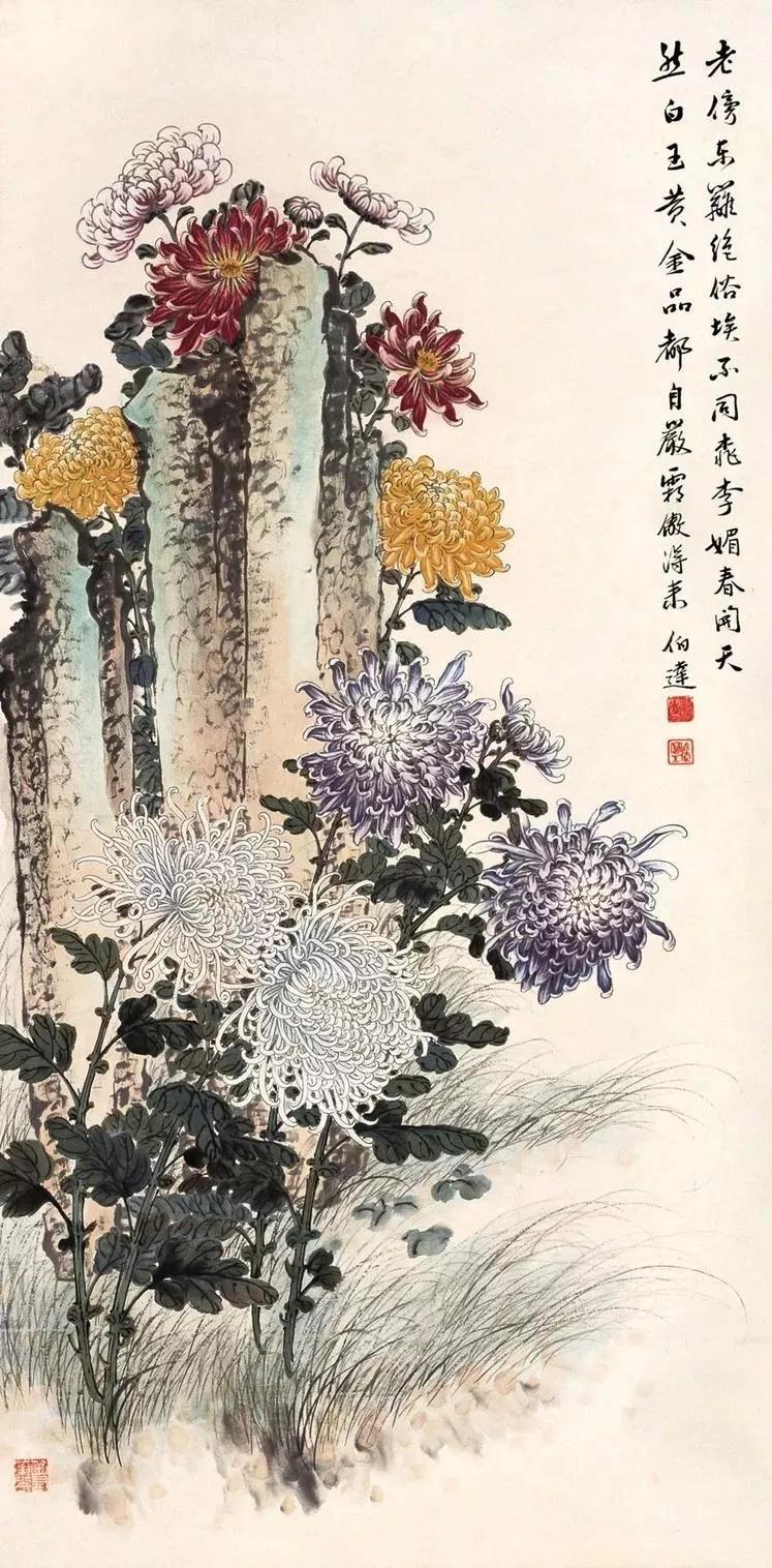 淡雅菊花国画100幅临摹,国画深秋菊花风景写意