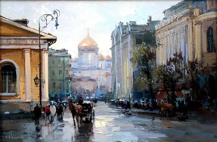 油画风景画氛围感,欧洲城市风景油画