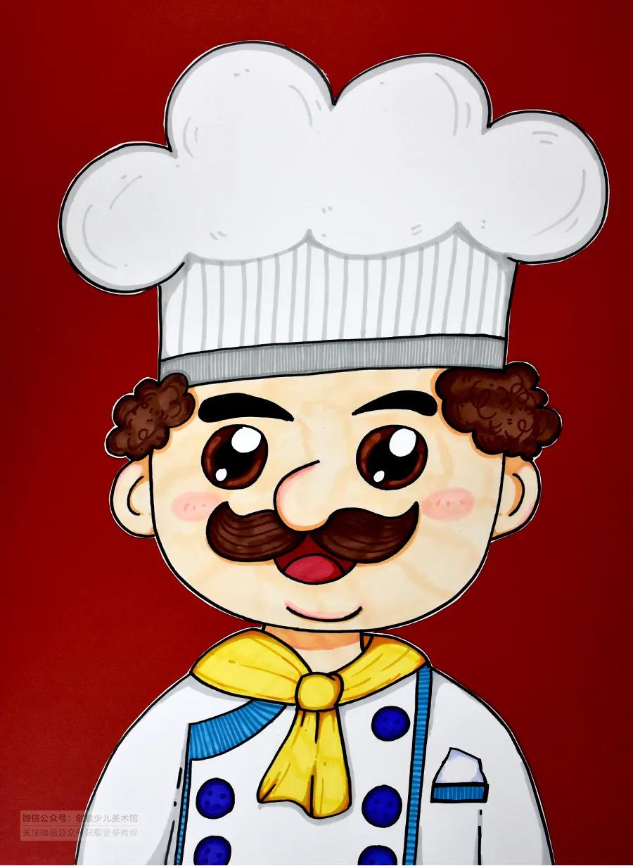 儿童画烹饪思维导图,动物厨师画法简笔画儿童画