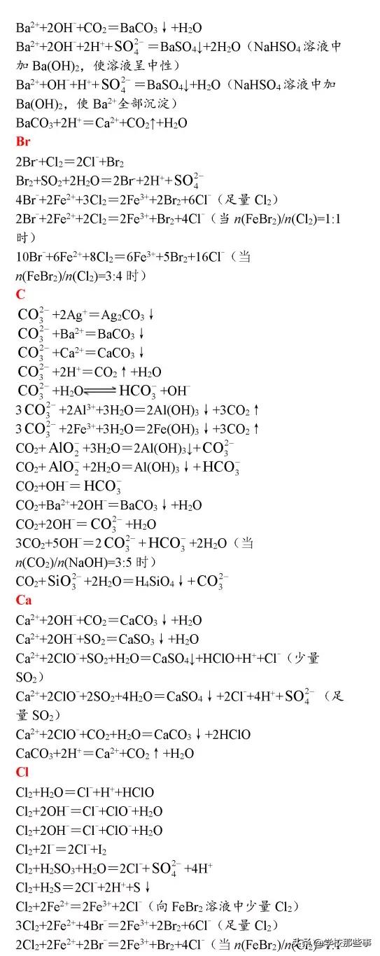 高中要求掌握的化学方程式,高中离子化学方程式大全