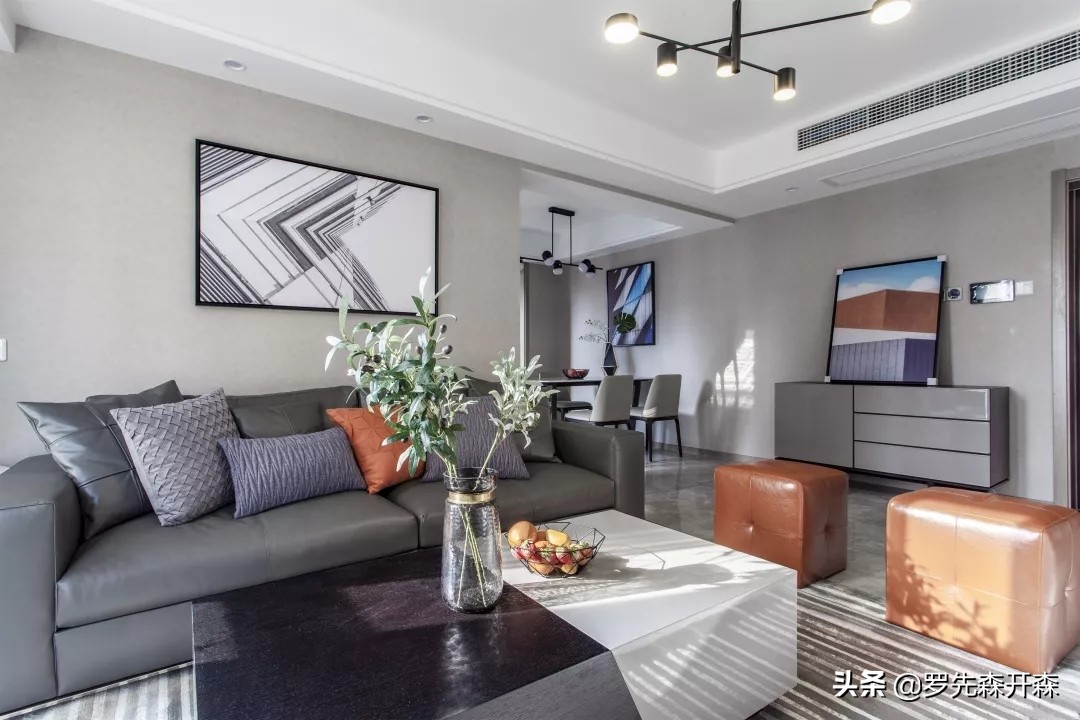 150平米爱马仕风格装修,高级灰爱马仕橙窗帘轻奢装修视频