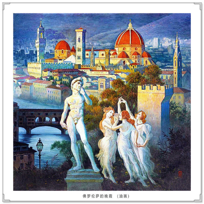 文化高级感十足的青绿山水画,古典山水写实油画作品