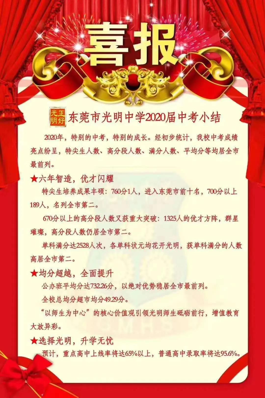 东莞光明中学中考喜报,东莞清溪中学中考喜报名单