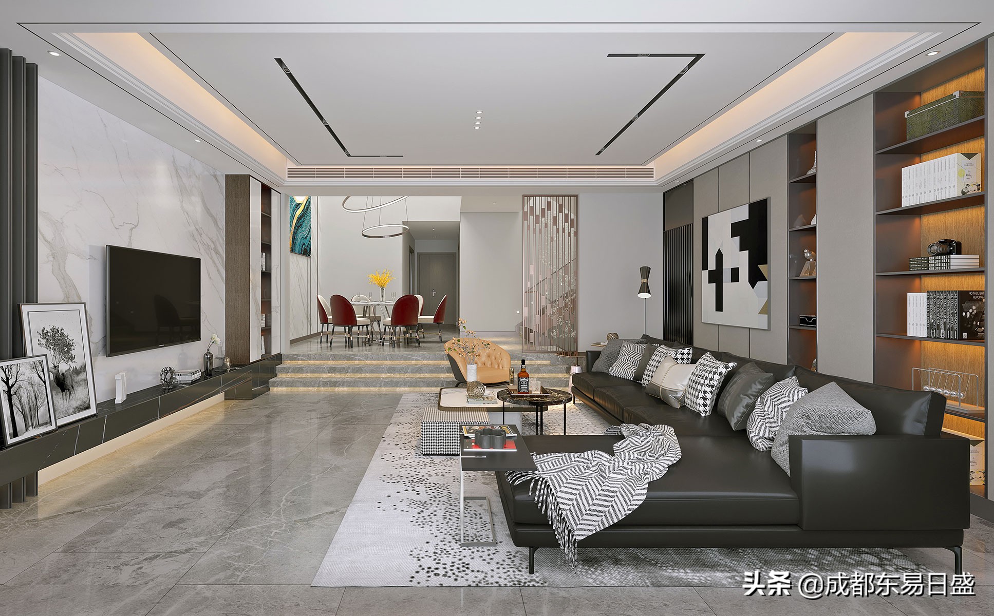 360平别墅轻奢风格装修案例赏析，成都廊桥水乡装修效果图