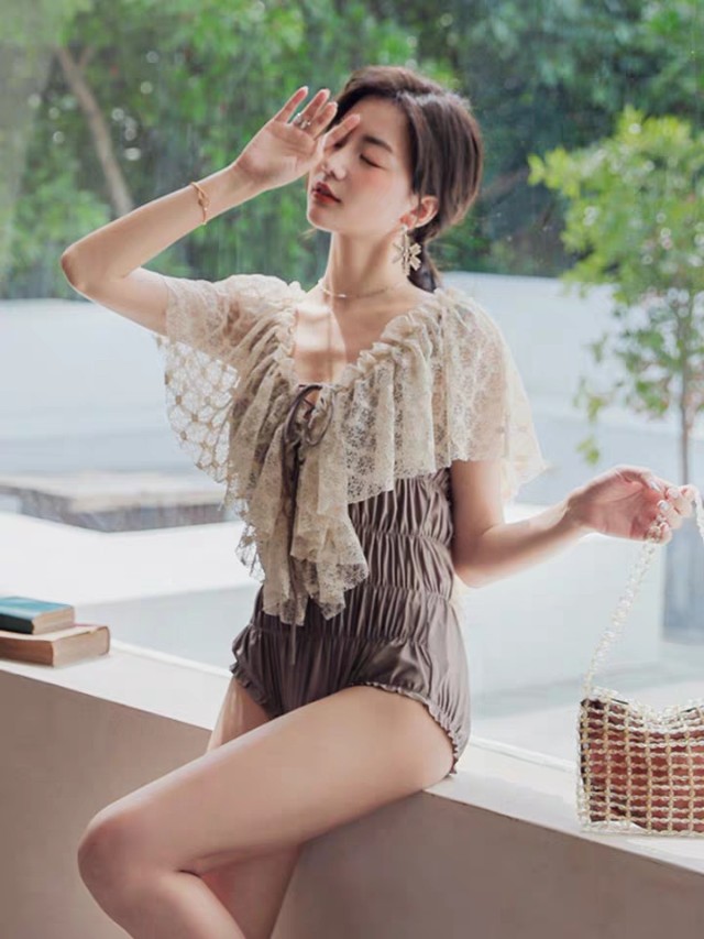 超短裙露肩连体泳衣,连体泳衣女遮肉保守裙式泳装新款