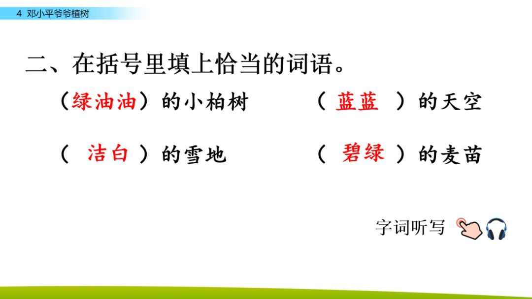 部编版二年级下册语文第4课《*小平邓**爷爷植树》知识点+图文讲解