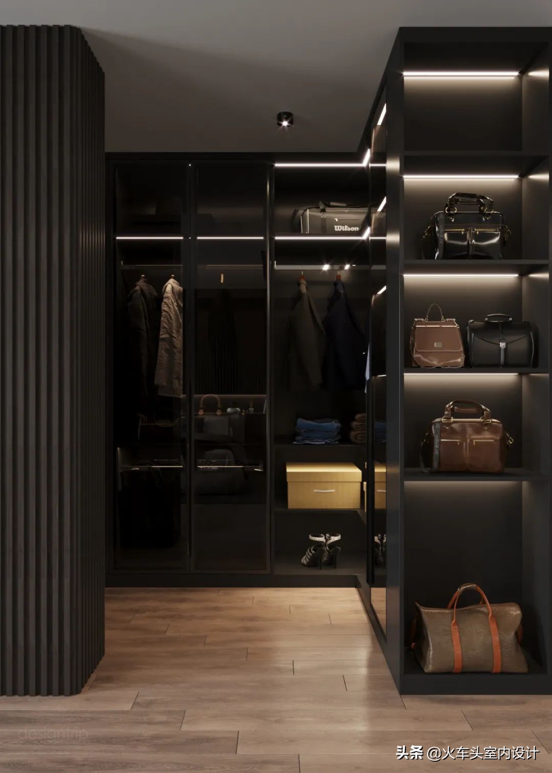 走入式衣帽间设计效果图轻奢风,轻奢简约大气衣帽间