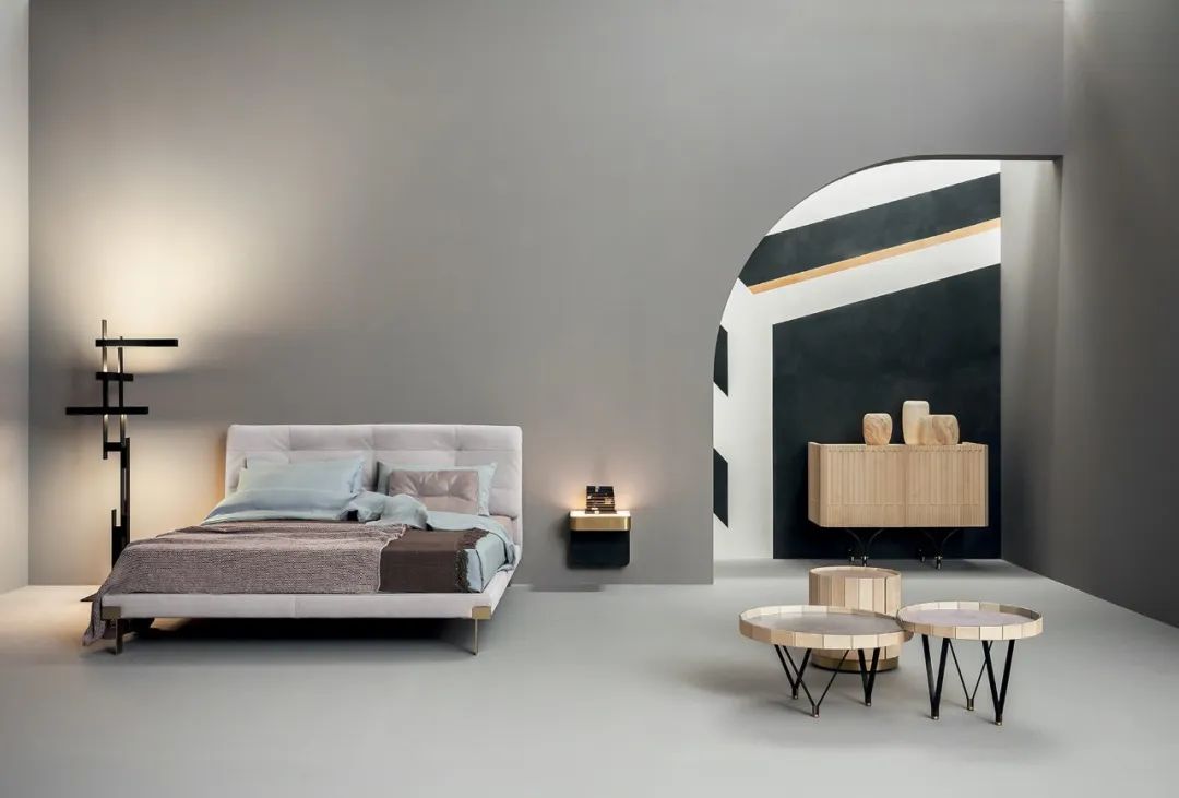 卧室床柜一体效果图,现代简约卧室家具全套