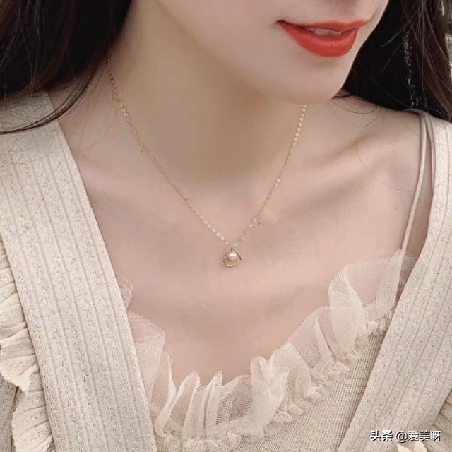 14k金珍珠项链,14k金白贝母蝴蝶项链