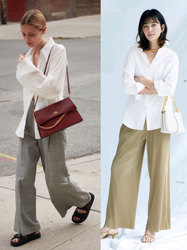 经典白衬衣和阔腿裤怎么搭配好看,衬衫搭配阔腿裤简约又有气质