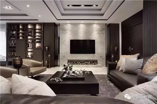 现代简约全屋大理石别墅效果图,轻奢风装修大理石别墅图片