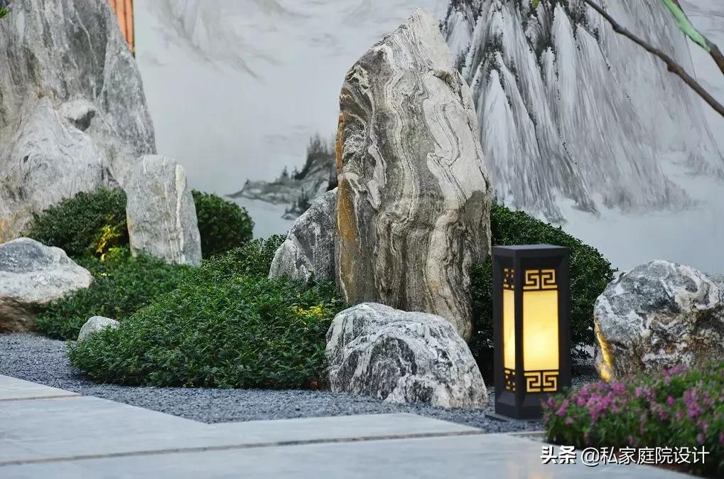 中式庭院石头造景效果图,庭院景观置石技法