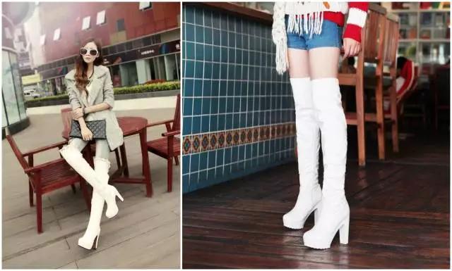 烟灰色牛仔裤怎么搭过膝靴,小香风皮毛外套搭配牛仔裤过膝靴