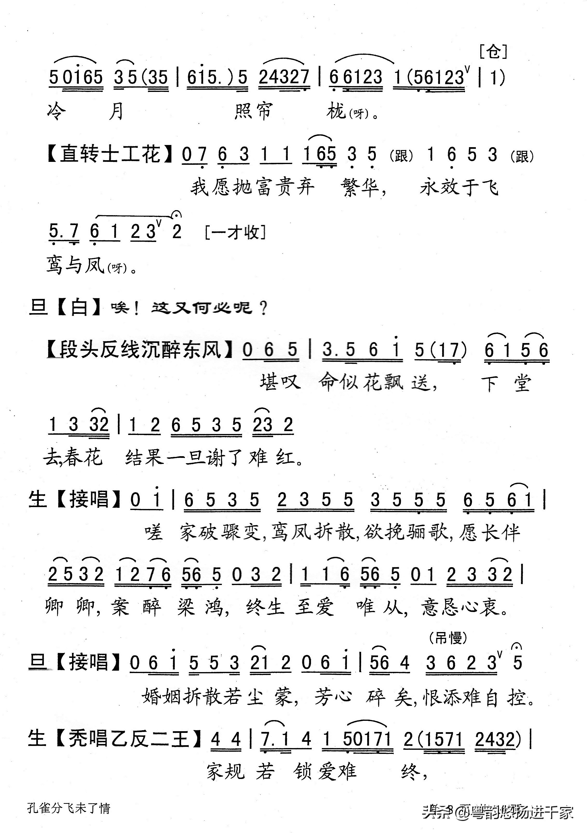 封建礼教下的悲剧—粤曲《孔雀分飞未了情》原唱音频与简谱