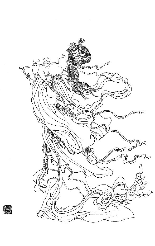 彭连熙工笔白描人物作品,工笔戏曲净角人物白描底稿