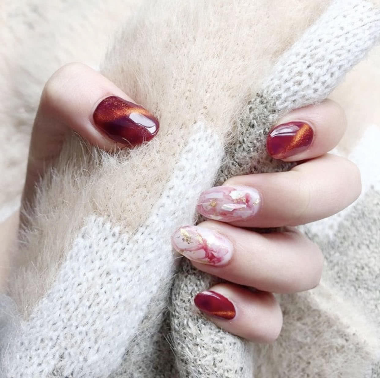 美甲款式推荐晕染美甲,渐变晕染金箔贝壳珍珠美甲黑白