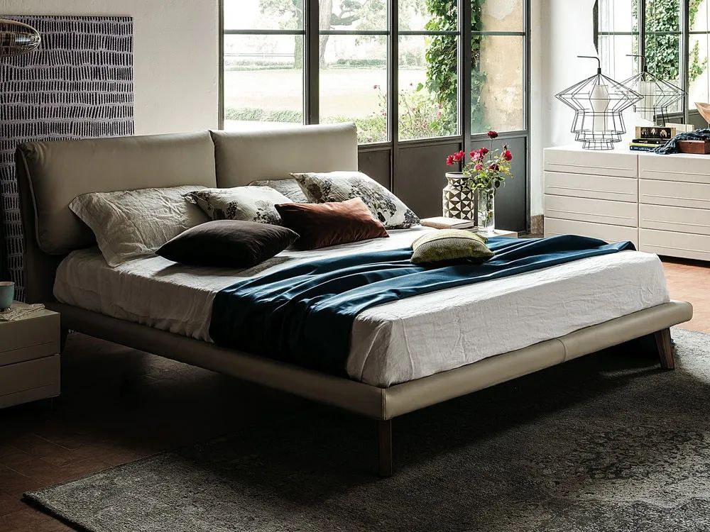 卧室床柜一体效果图,现代简约卧室家具全套