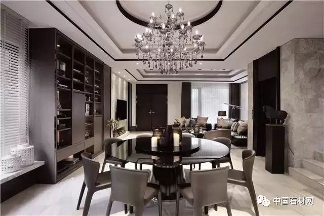 现代简约全屋大理石别墅效果图,轻奢风装修大理石别墅图片