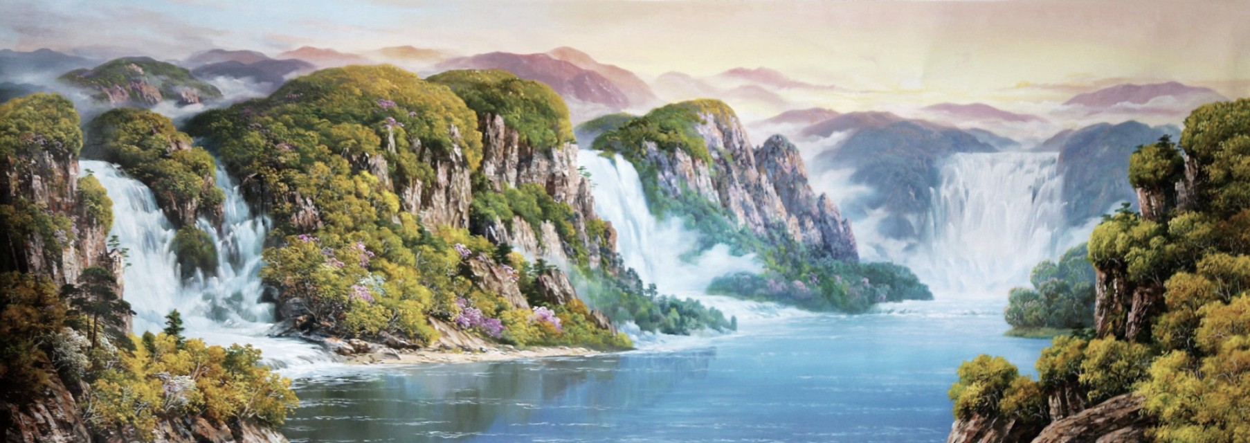 最新朝鲜风景油画图文,朝鲜大型山水风景油画图片集