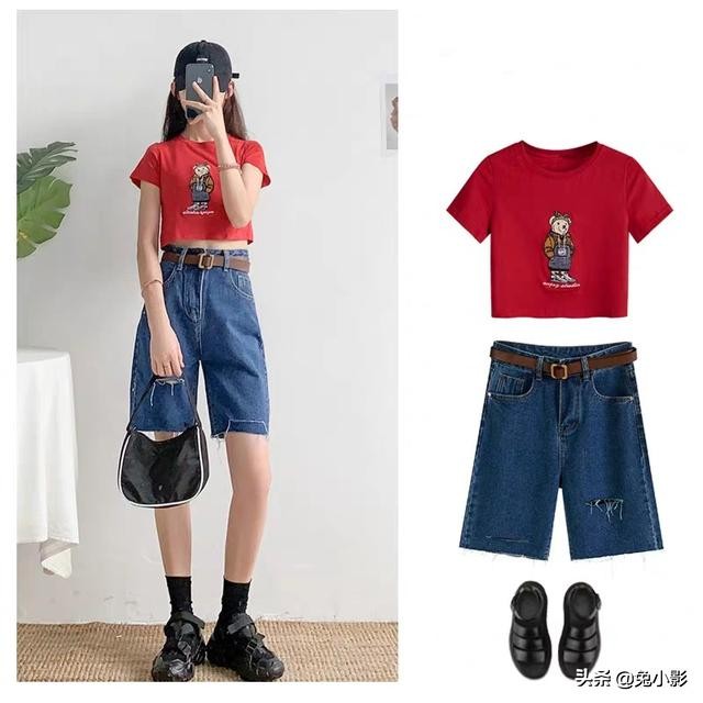 夏季时尚卡通t恤,短款简约的t恤怎么搭都时髦好看