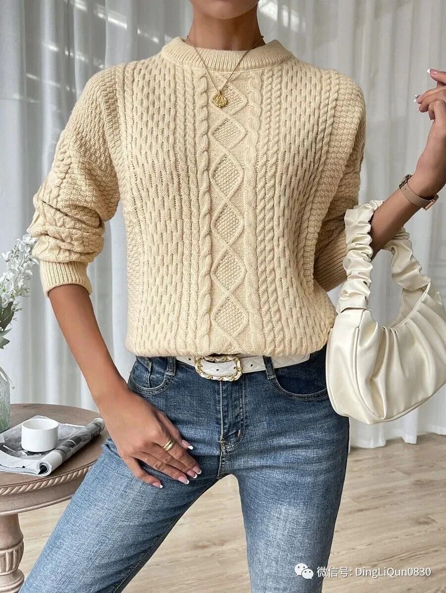 套头针织衫长款针织衫搭配示范,针织衫复古套头怎么套图解